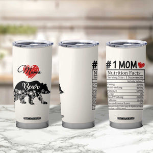 Mama Bear Tumbler Cup #1 Mom Nutrition Facts Floral Bear Mother’s Day Gift - PrintYourWear Size: 20oz Color: Beige