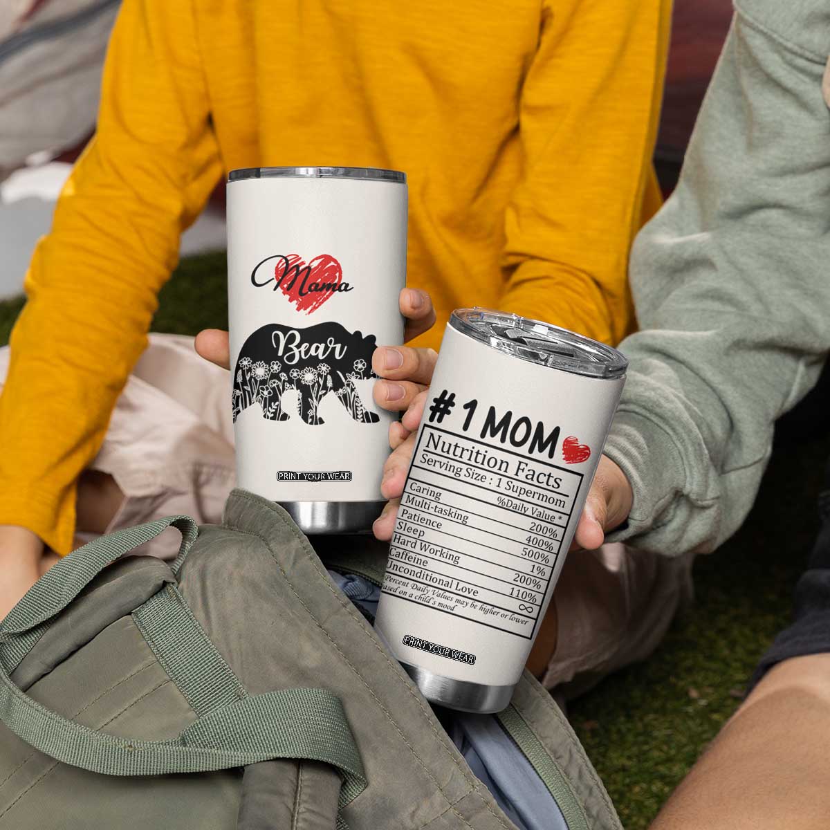 Mama Bear Tumbler Cup #1 Mom Nutrition Facts Floral Bear Mothers Day Gift TB02 Print Your Wear
