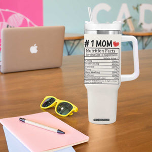 Mama Bear Tumbler With Handle #1 Mom Nutrition Facts Floral Bear Mother’s Day Gift - PrintYourWear Size: One Size: 40 oz Color: Beige
