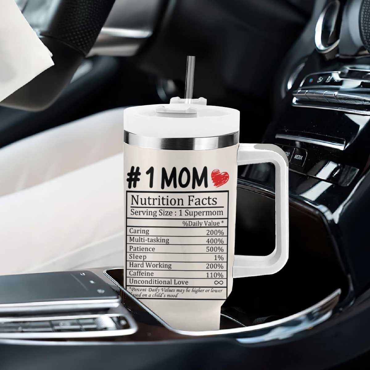 Mama Bear Tumbler With Handle #1 Mom Nutrition Facts Floral Bear Mother’s Day Gift - PrintYourWear Size: One Size: 40 oz Color: Beige