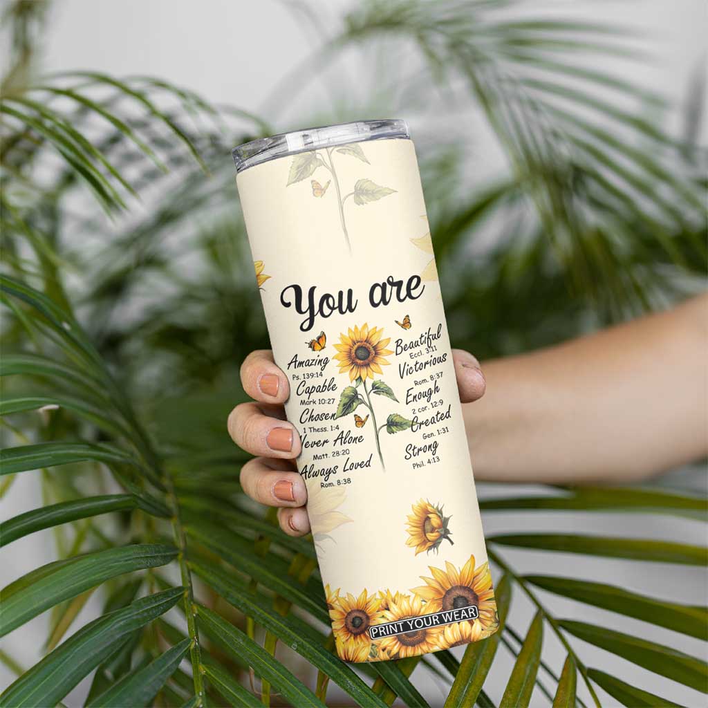 Inspirational Quotes Sunflower Skinny Tumbler Christian Faith Religious Encouragement Bible Verse TB02 Print Your Wear