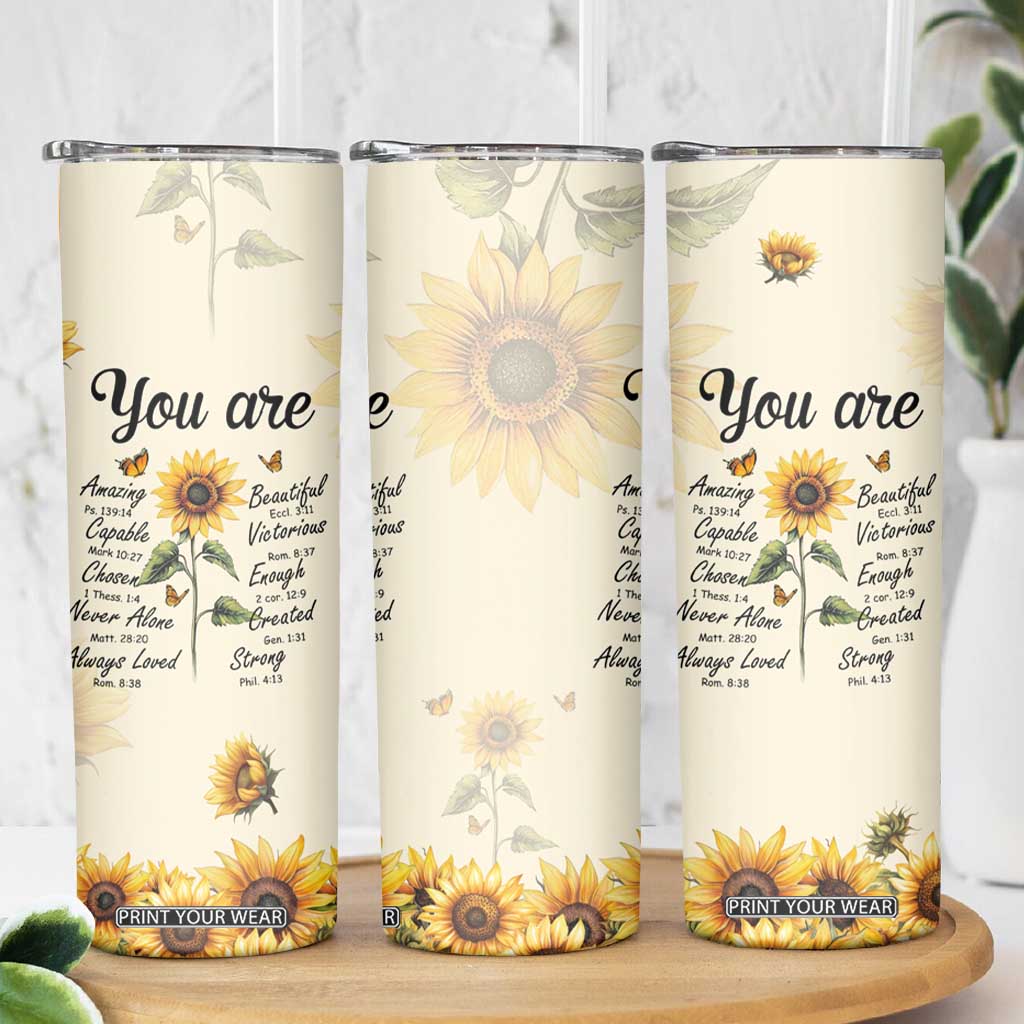 Inspirational Quotes Sunflower Skinny Tumbler Christian Faith Religious Encouragement Bible Verse TB02 Print Your Wear