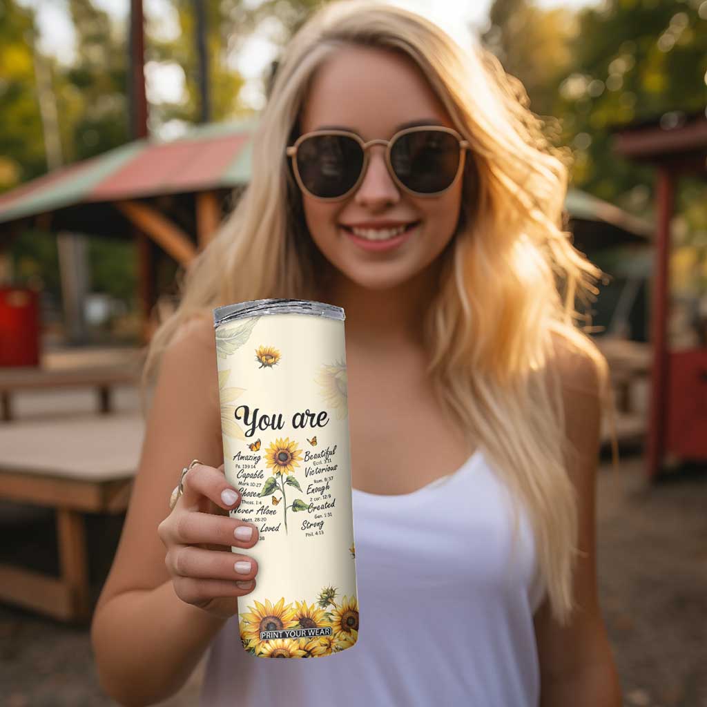 Inspirational Quotes Sunflower Skinny Tumbler Christian Faith Religious Encouragement Bible Verse TB02 Print Your Wear