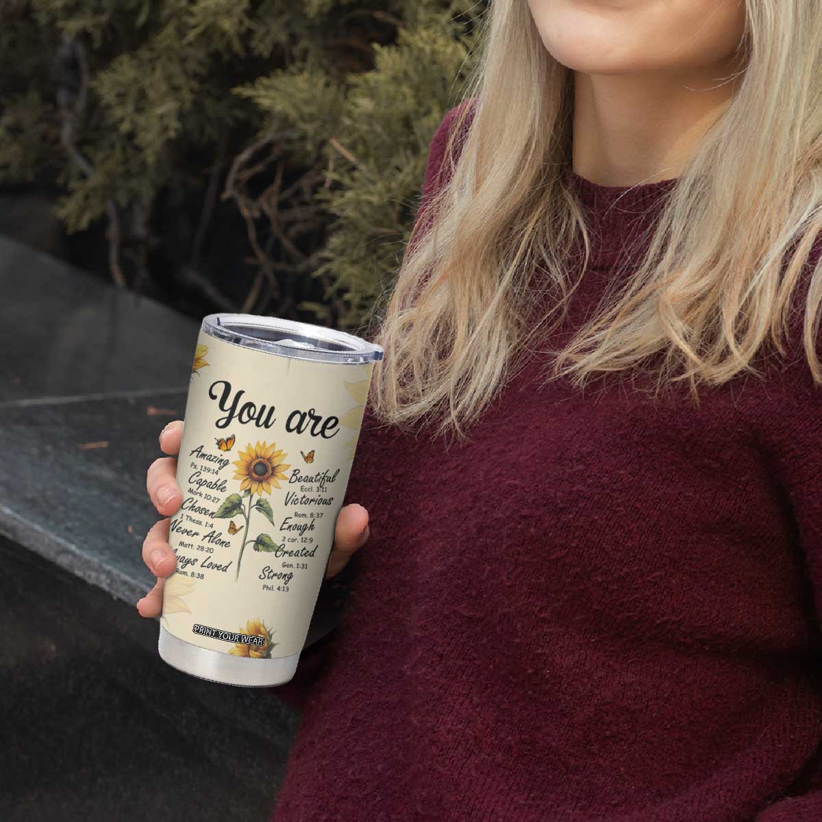 Inspirational Quotes Sunflower Tumbler Cup Christian Faith Religious Encouragement Bible Verse TB02 Print Your Wear