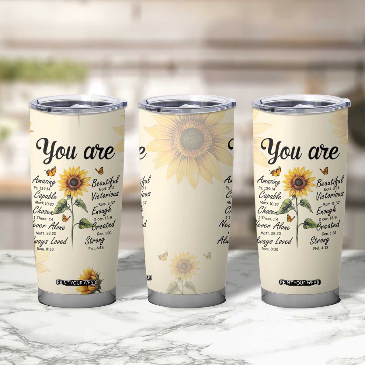 Inspirational Quotes Sunflower Tumbler Cup Christian Faith Religious Encouragement Bible Verse TB02 Print Your Wear