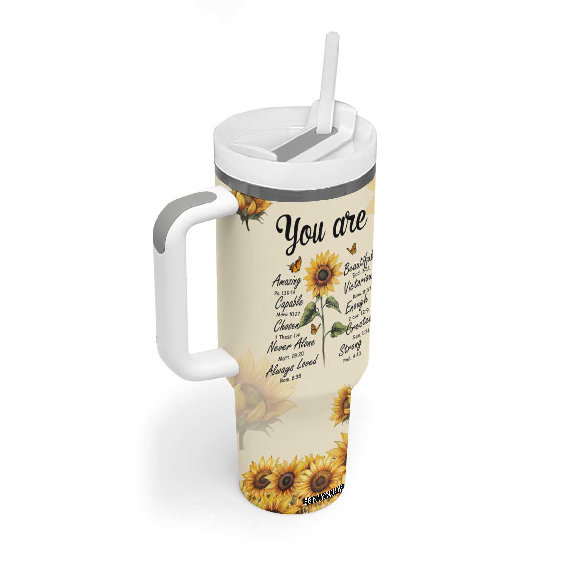 Inspirational Quotes Sunflower Tumbler With Handle Christian Faith Religious Encouragement Bible Verse TB02 Print Your Wear