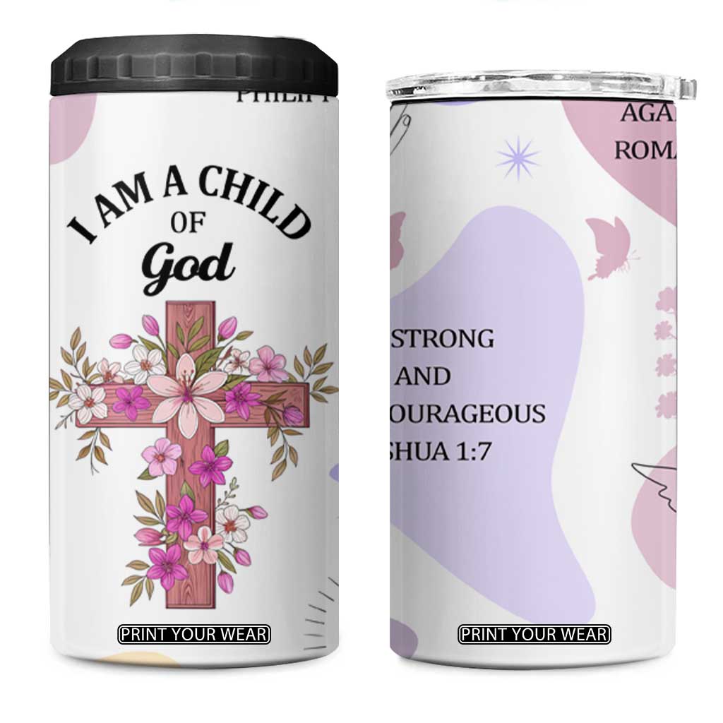 Aesthetic Floral Christian 4 in 1 Can Cooler Tumbler I Am A Child Of God Religious Faith Inspirational Bible Verse TB02 One Size: 16 oz White Print Your Wear