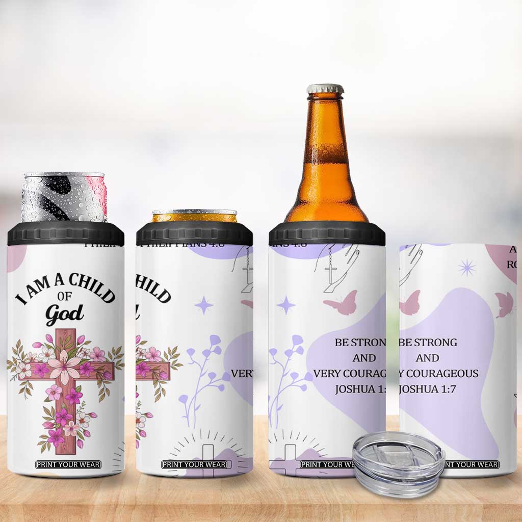 Aesthetic Floral Christian 4 in 1 Can Cooler Tumbler I Am A Child Of God Religious Faith Inspirational Bible Verse TB02 Print Your Wear