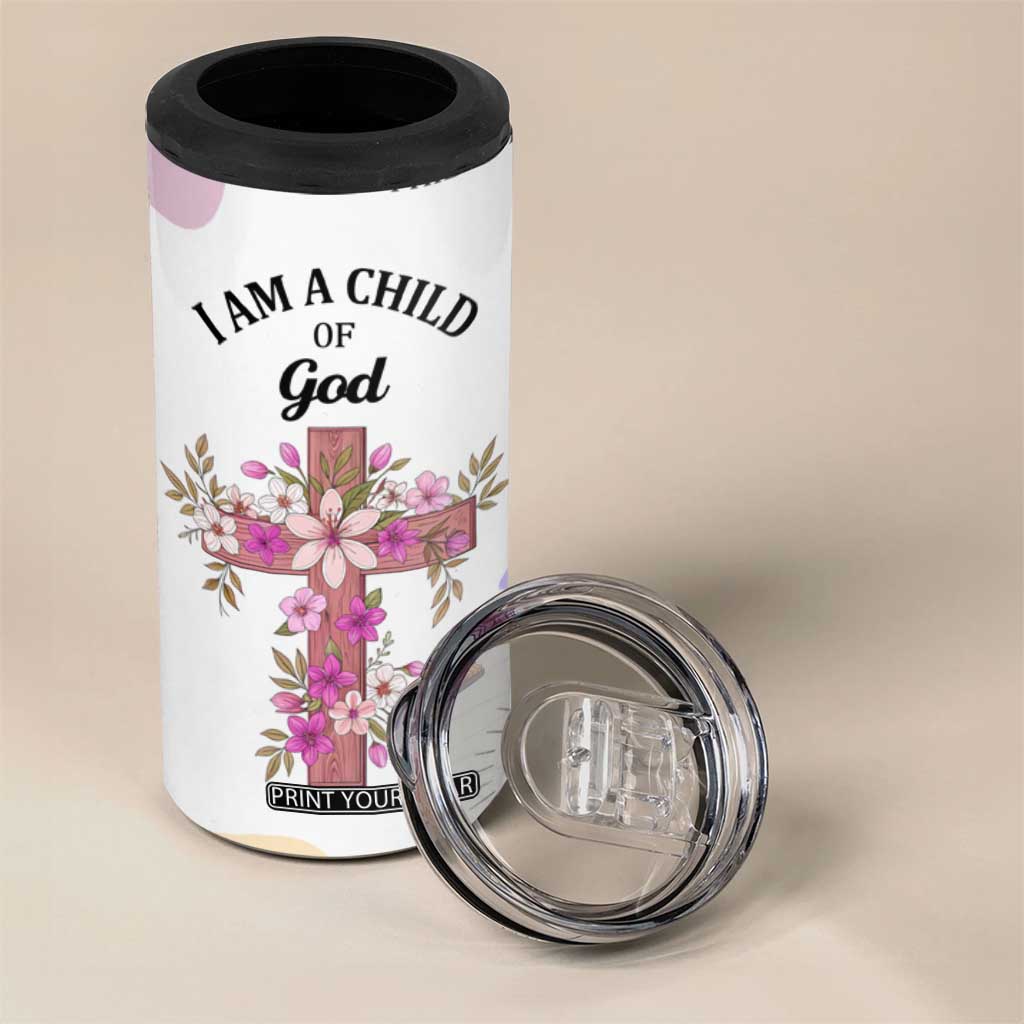Aesthetic Floral Christian 4 in 1 Can Cooler Tumbler I Am A Child Of God Religious Faith Inspirational Bible Verse TB02 Print Your Wear