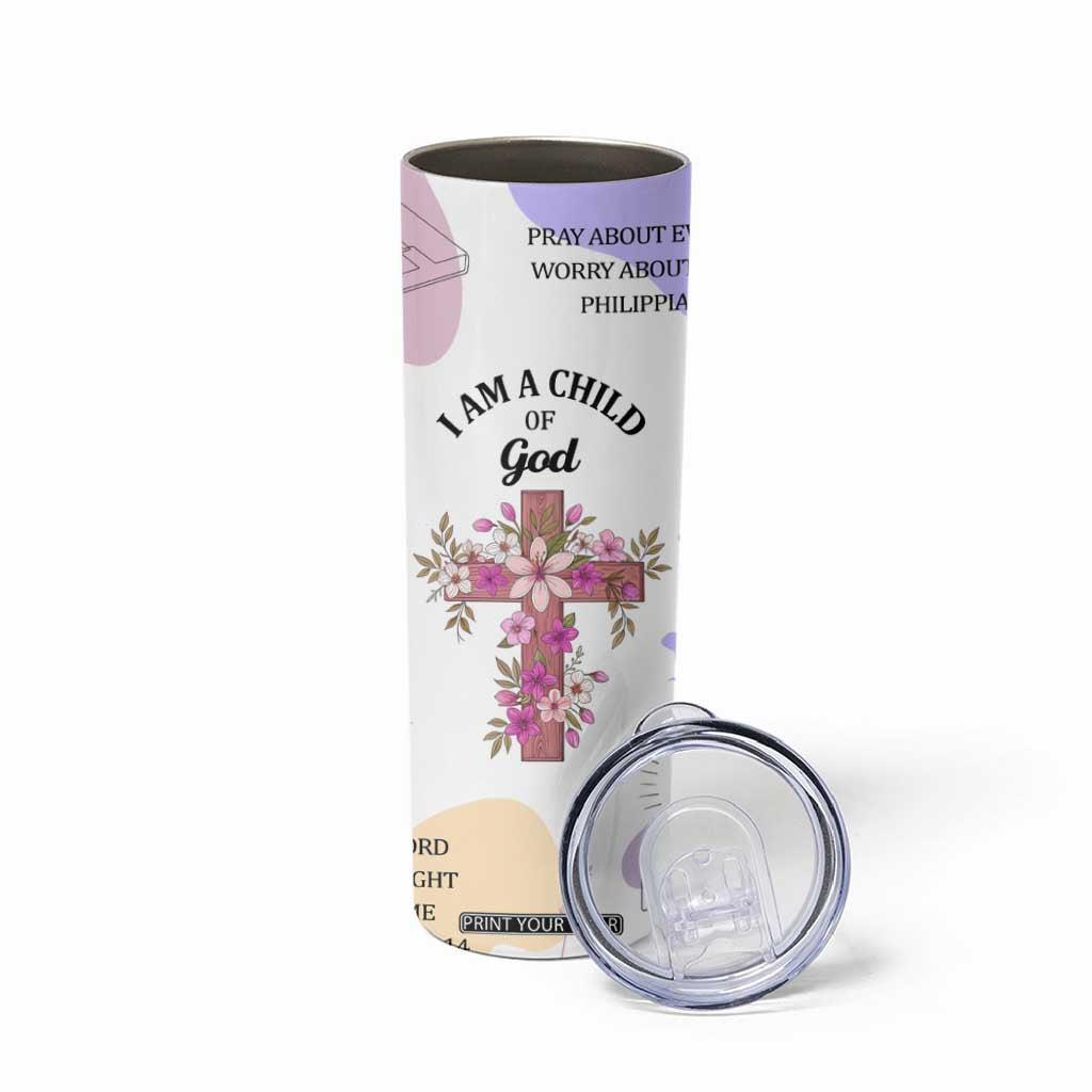 Aesthetic Floral Christian Skinny Tumbler I Am A Child Of God Religious Faith Inspirational Bible Verse TB02 Print Your Wear