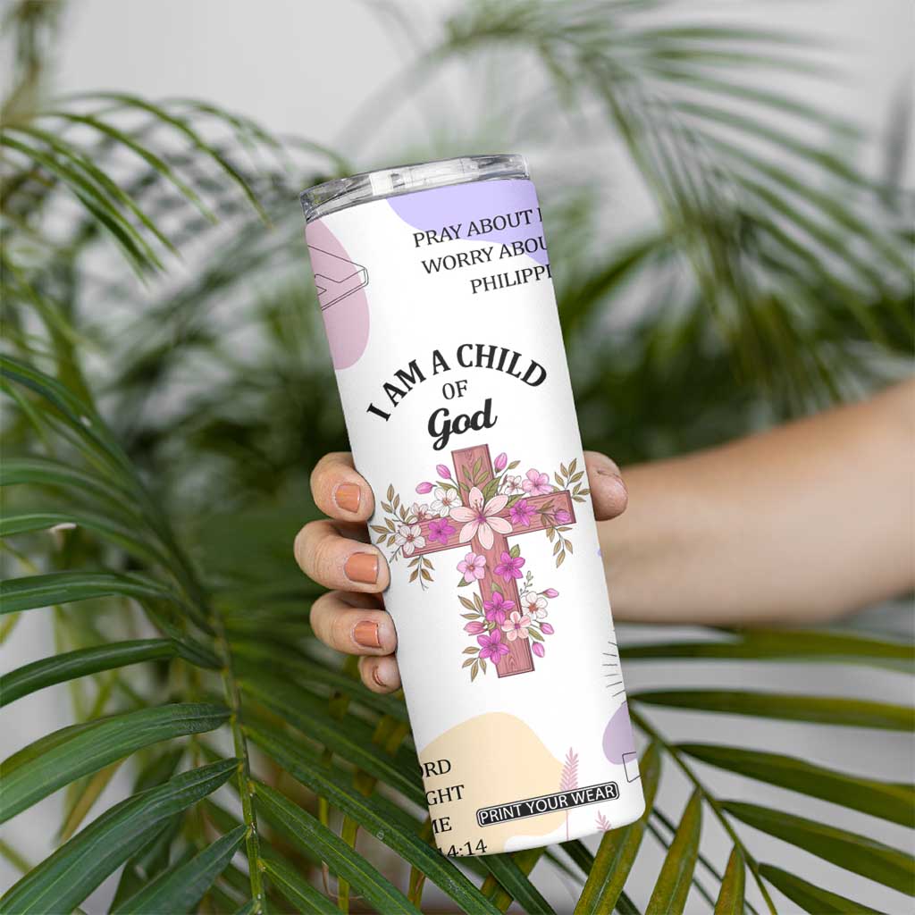 Aesthetic Floral Christian Skinny Tumbler I Am A Child Of God Religious Faith Inspirational Bible Verse TB02 Print Your Wear