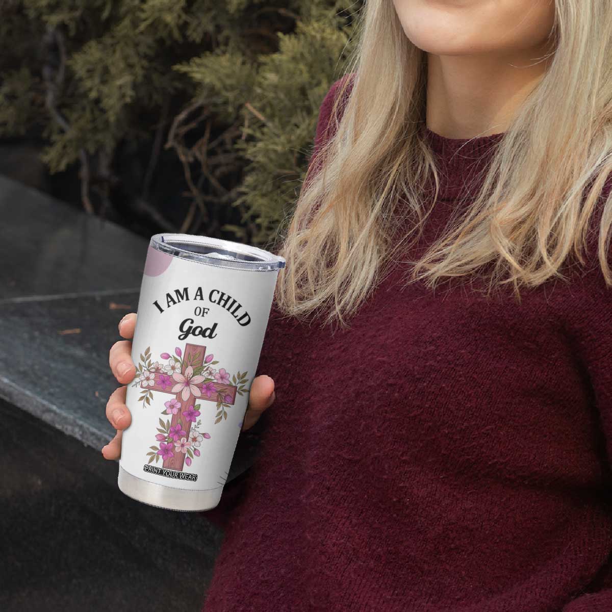 Aesthetic Floral Christian Tumbler Cup I Am A Child Of God Religious Faith Inspirational Bible Verse TB02 Print Your Wear
