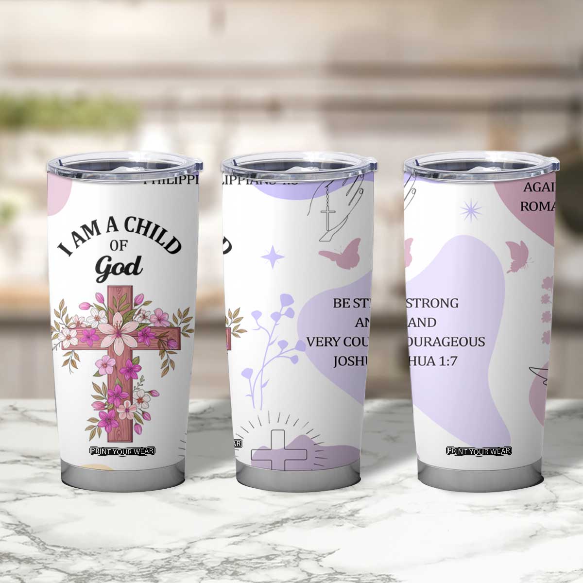 Aesthetic Floral Christian Tumbler Cup I Am A Child Of God Religious Faith Inspirational Bible Verse TB02 Print Your Wear