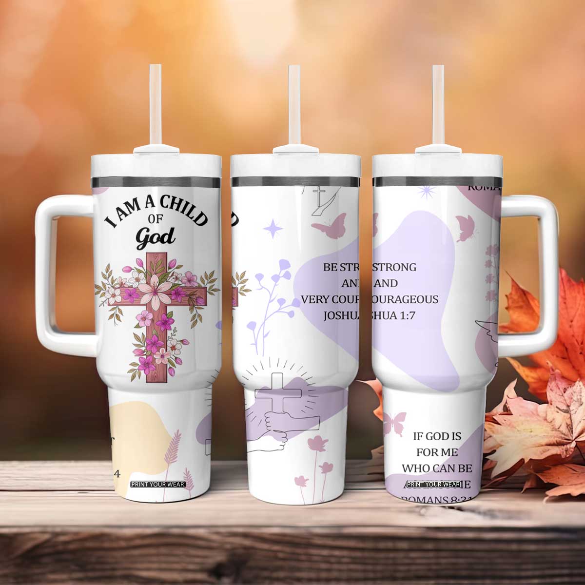 Aesthetic Floral Christian Tumbler With Handle I Am A Child Of God Religious Faith Inspirational Bible Verse TB02 Print Your Wear