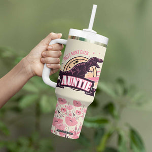 Best Aunt Ever Floral Tumbler With Handle Funny Dinosaur Auntie Nutrition Facts Cute Rex Aunts Gift TB02 Print Your Wear