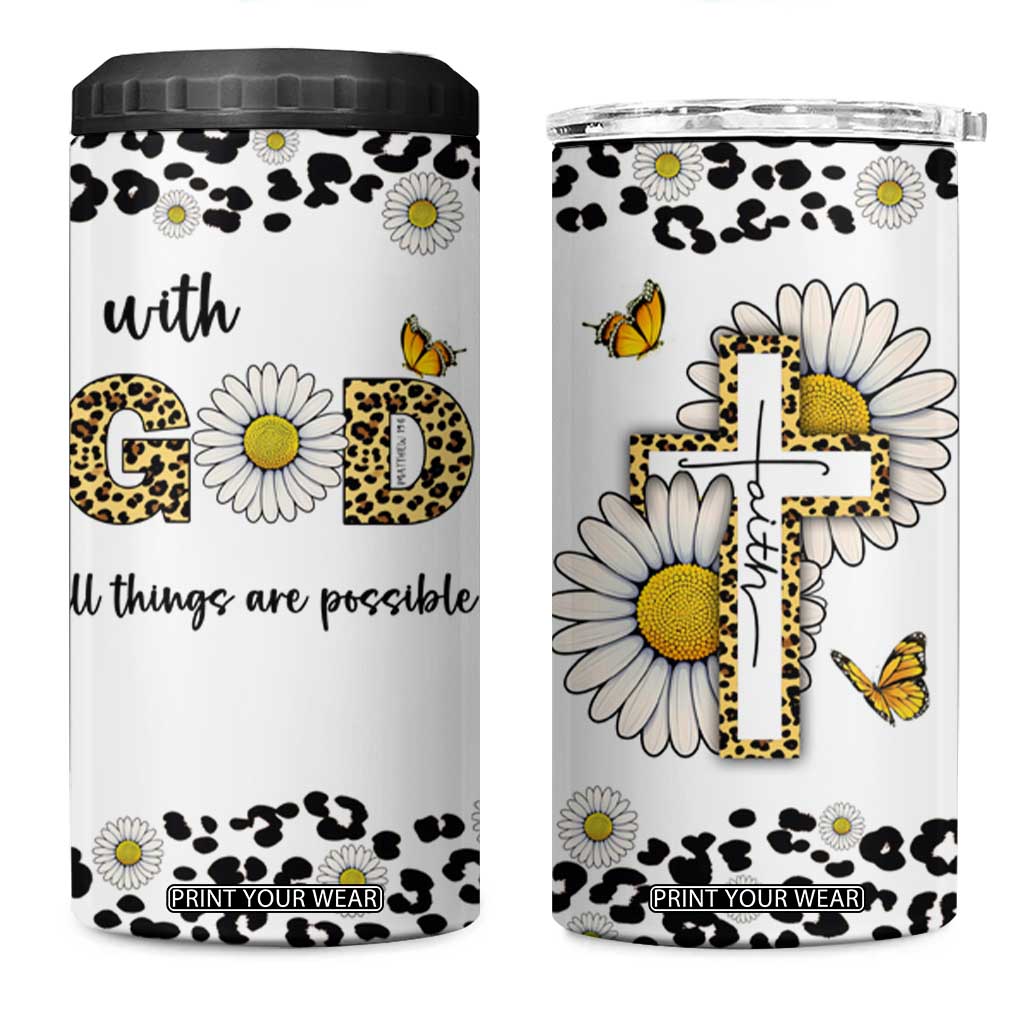 Christian Faith Daisy Leopard 4 in 1 Can Cooler Tumbler With God All Things Are Possible Inspirational Bible Verse Religious Gifts TB02 One Size: 16 oz White Print Your Wear