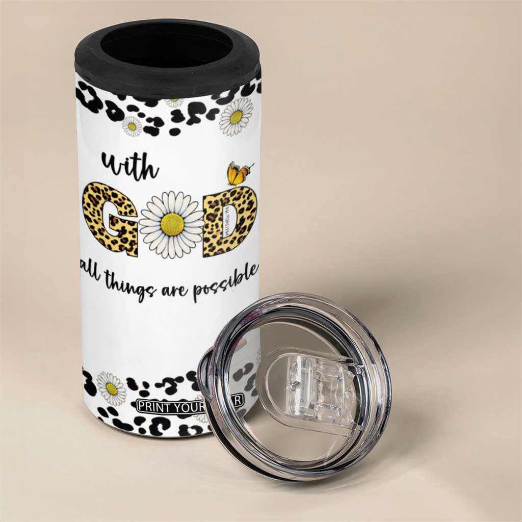 Christian Faith Daisy Leopard 4 in 1 Can Cooler Tumbler With God All Things Are Possible Inspirational Bible Verse Religious Gifts TB02 Print Your Wear