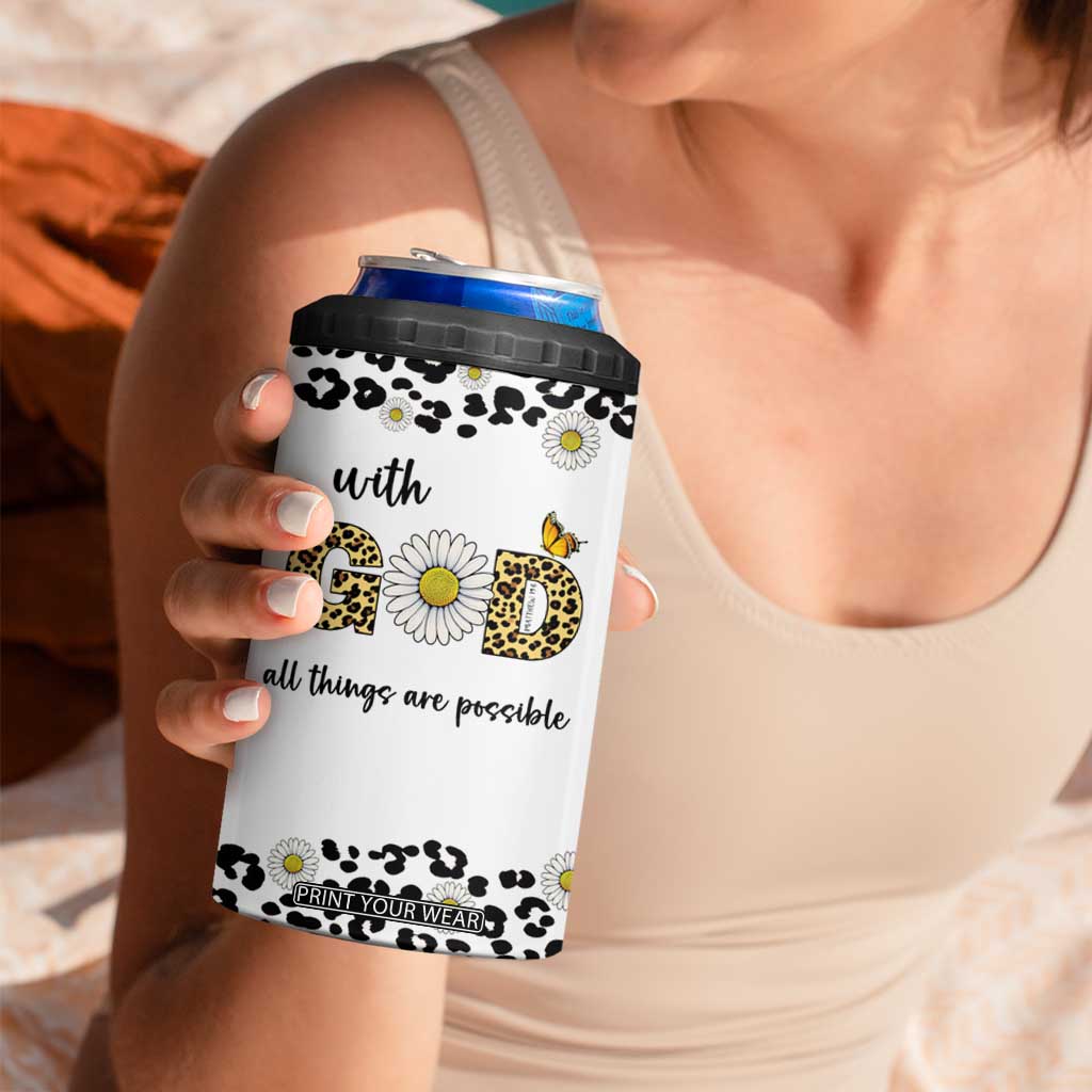 Christian Faith Daisy Leopard 4 in 1 Can Cooler Tumbler With God All Things Are Possible Inspirational Bible Verse Religious Gifts TB02 Print Your Wear