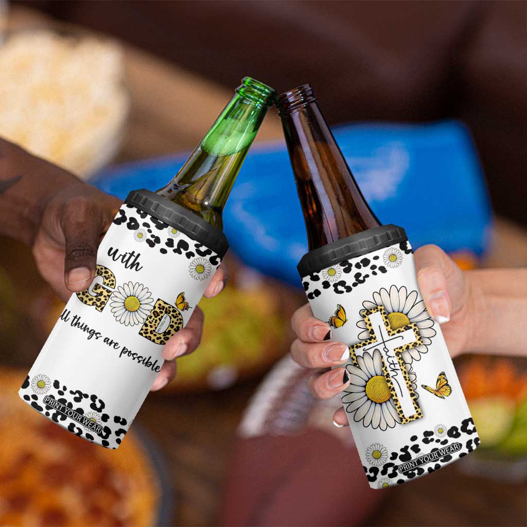 Christian Faith Daisy Leopard 4 in 1 Can Cooler Tumbler With God All Things Are Possible Inspirational Bible Verse Religious Gifts TB02 Print Your Wear