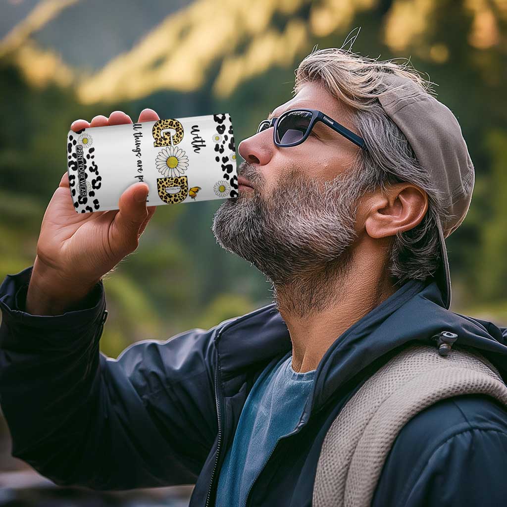 Christian Faith Daisy Leopard 4 in 1 Can Cooler Tumbler With God All Things Are Possible Inspirational Bible Verse Religious Gifts TB02 Print Your Wear