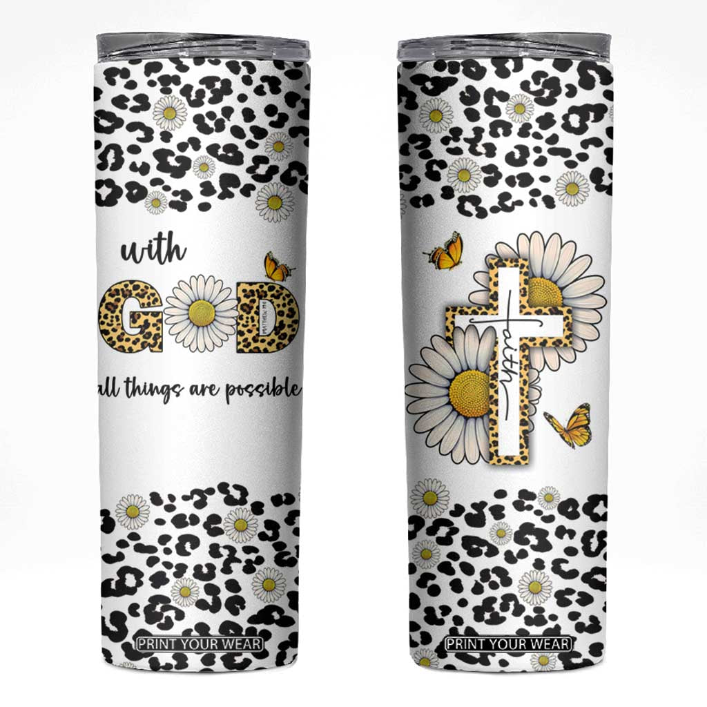 Christian Faith Daisy Leopard Skinny Tumbler With God All Things Are Possible Inspirational Bible Verse Religious Gifts TB02 White Print Your Wear