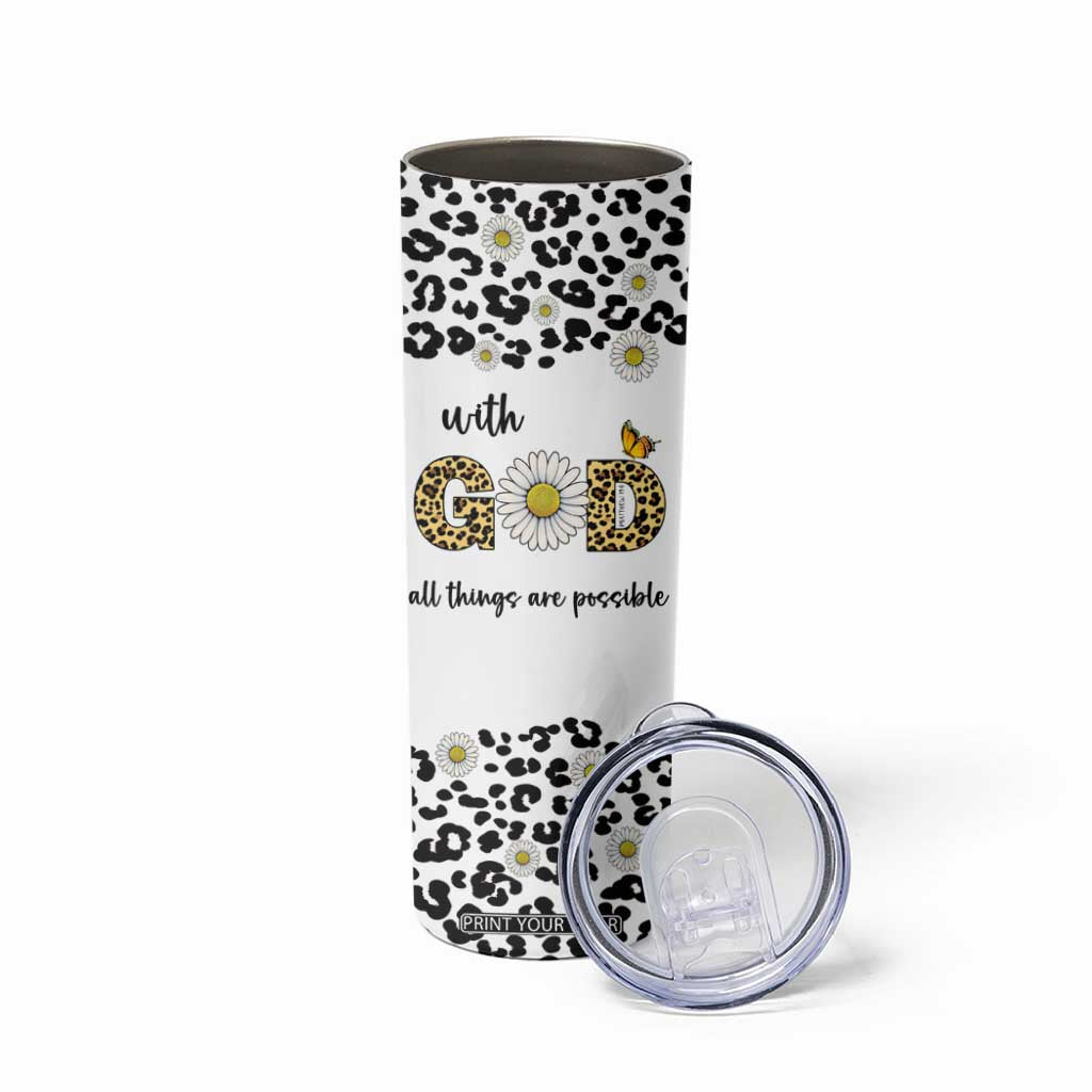 Christian Faith Daisy Leopard Skinny Tumbler With God All Things Are Possible Inspirational Bible Verse Religious Gifts TB02 Print Your Wear