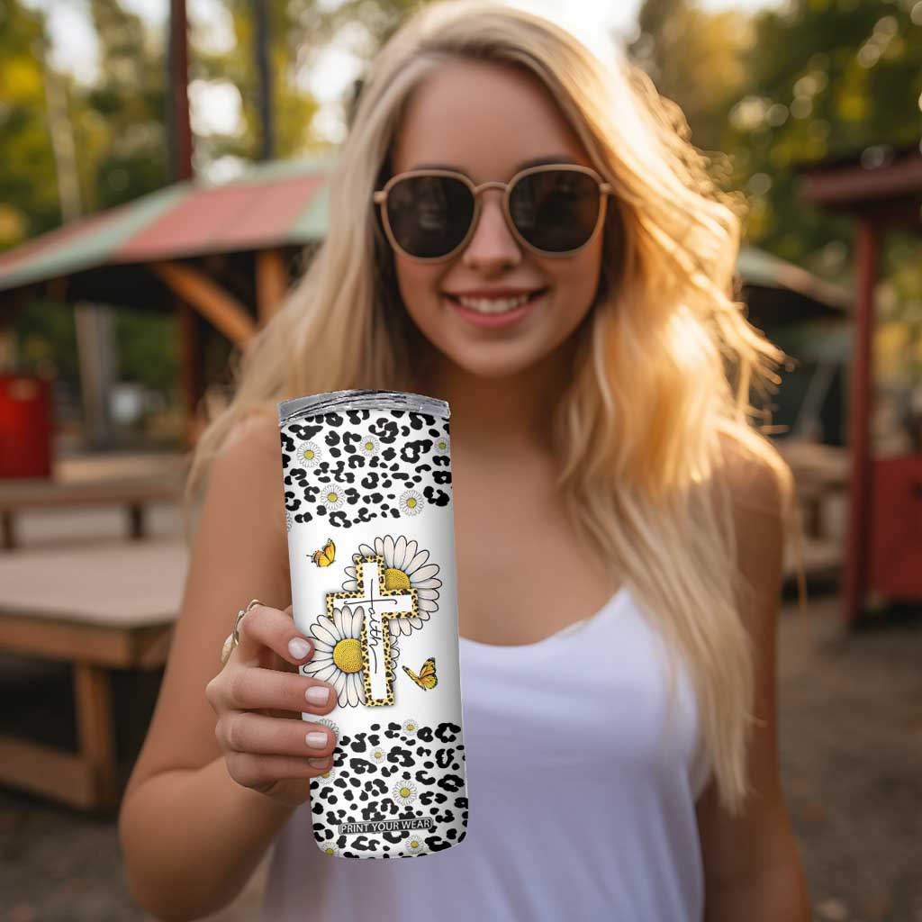 Christian Faith Daisy Leopard Skinny Tumbler With God All Things Are Possible Inspirational Bible Verse Religious Gifts TB02 Print Your Wear