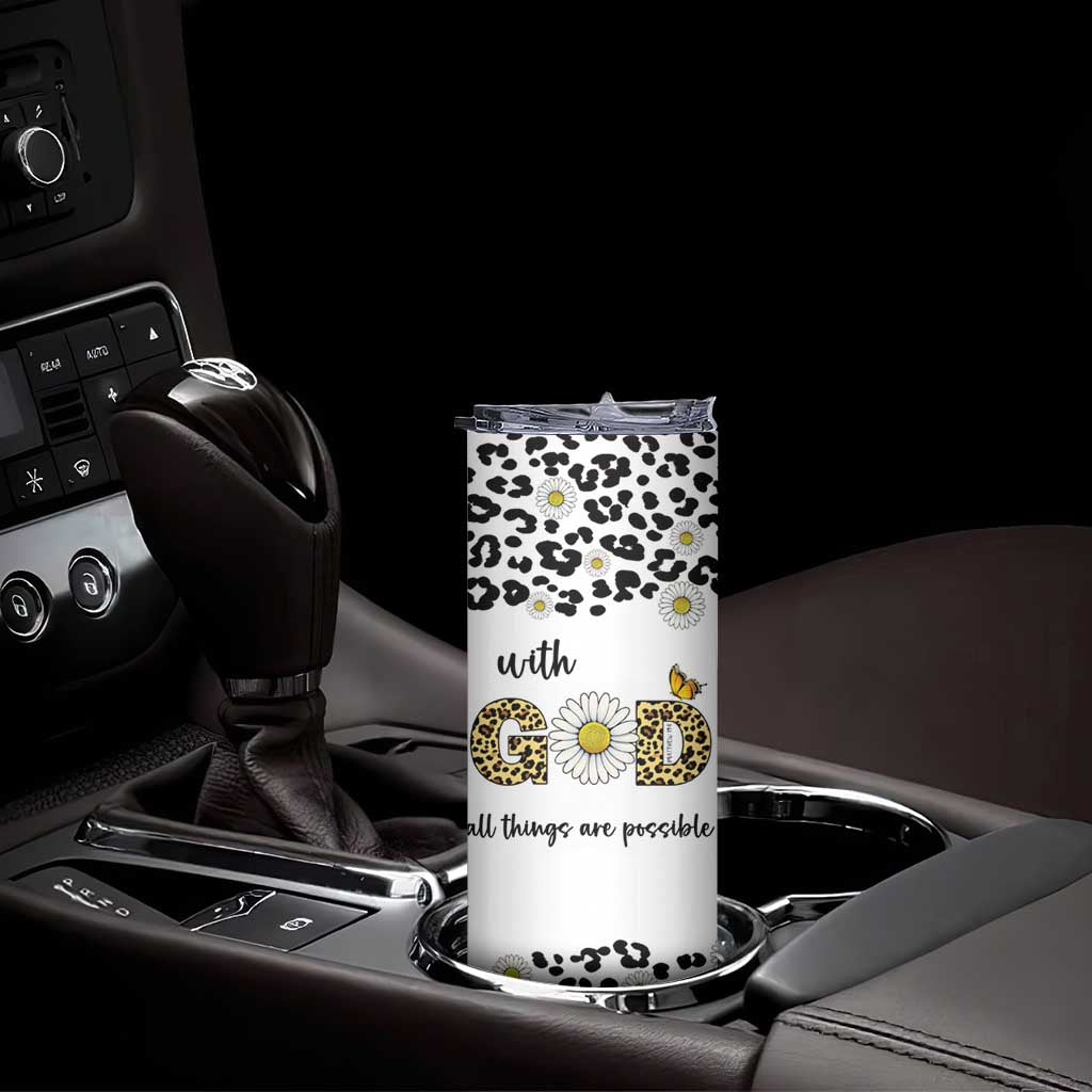Christian Faith Daisy Leopard Skinny Tumbler With God All Things Are Possible Inspirational Bible Verse Religious Gifts TB02 Print Your Wear