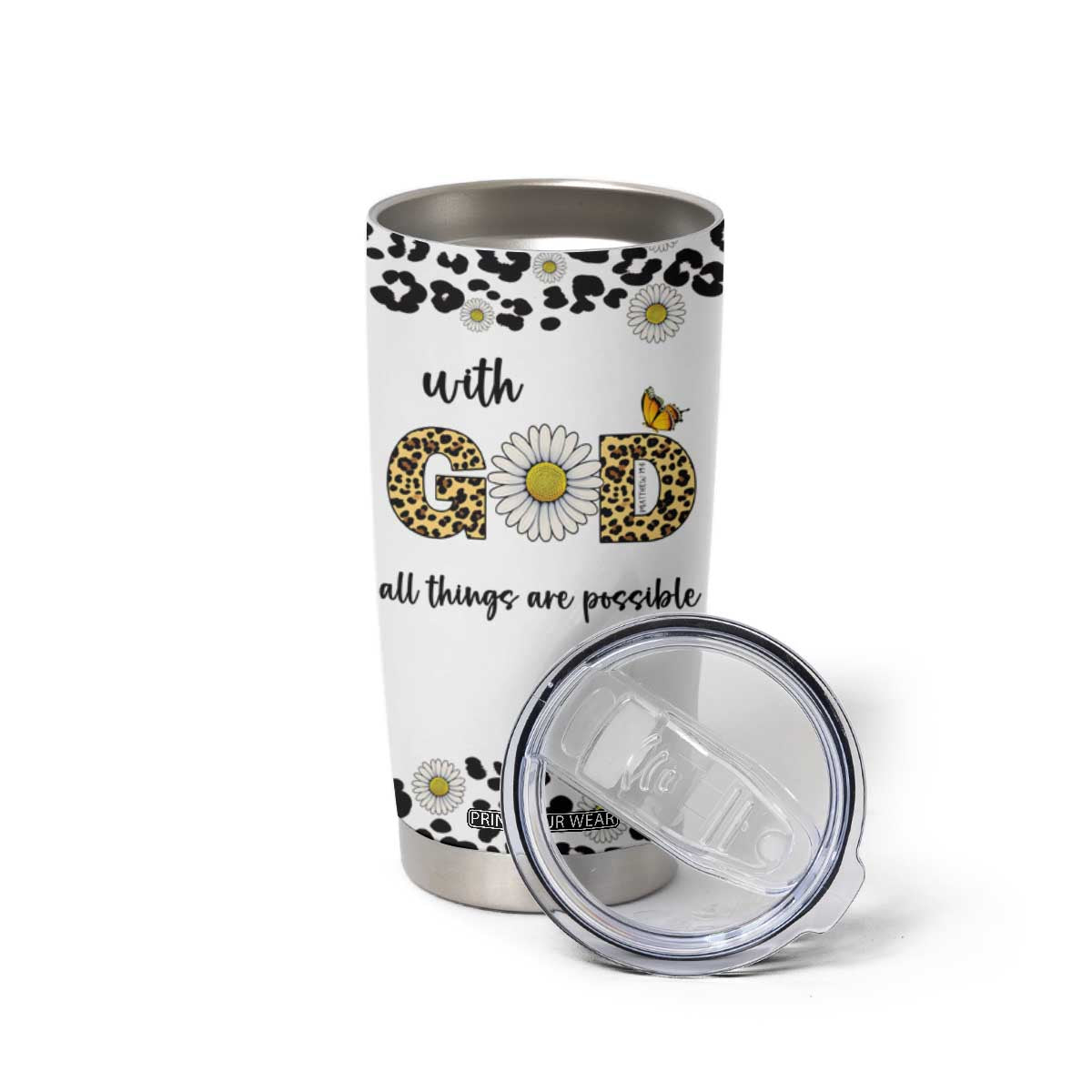 Christian Faith Daisy Leopard Tumbler Cup With God All Things Are Possible Inspirational Bible Verse Religious Gifts TB02 Print Your Wear