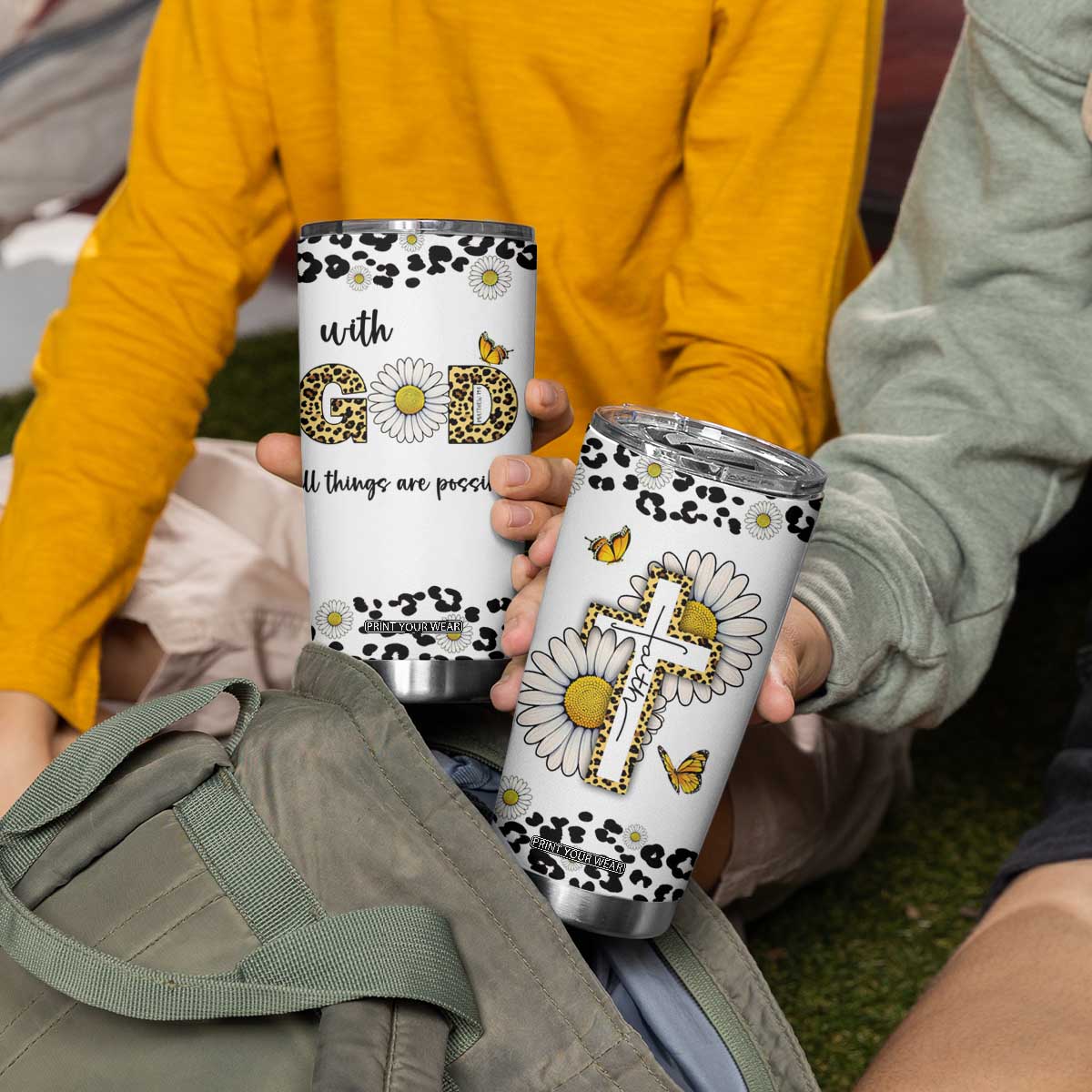Christian Faith Daisy Leopard Tumbler Cup With God All Things Are Possible Inspirational Bible Verse Religious Gifts TB02 Print Your Wear