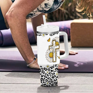 Christian Faith Daisy Leopard Tumbler With Handle With God All Things Are Possible Inspirational Bible Verse Religious Gifts TB02 Print Your Wear