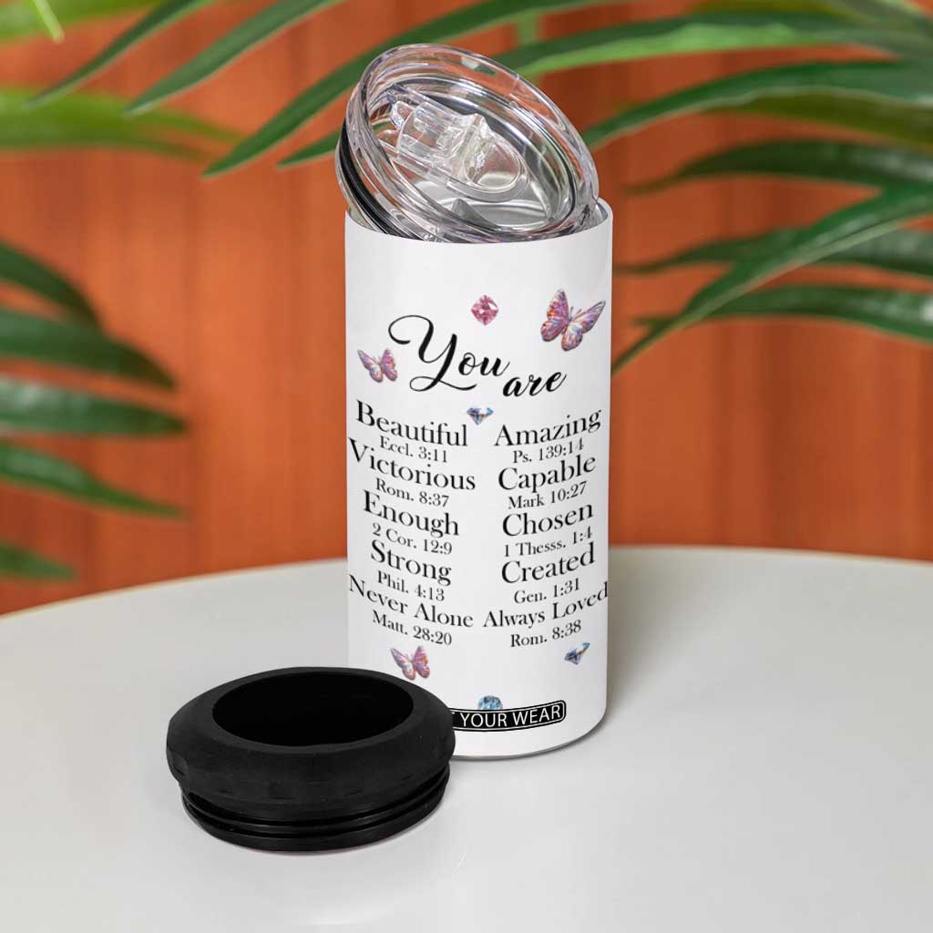 Floral Butterfly Christian 4 in 1 Can Cooler Tumbler Blessed Inspirational Bible Verses Faith-based Religious Scripture TB02 Print Your Wear