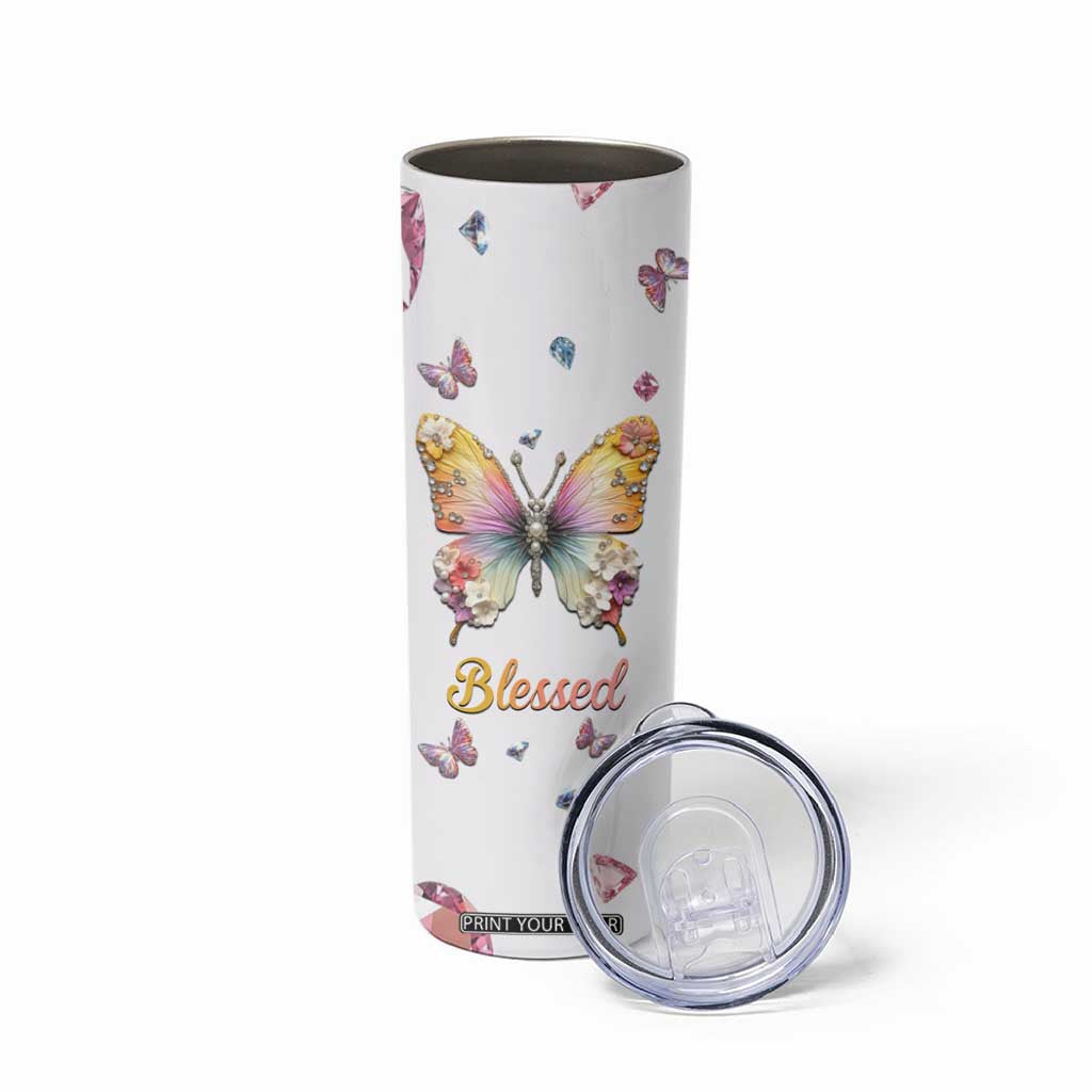 Floral Butterfly Christian Skinny Tumbler Blessed Inspirational Bible Verses Faith-based Religious Scripture TB02 Print Your Wear