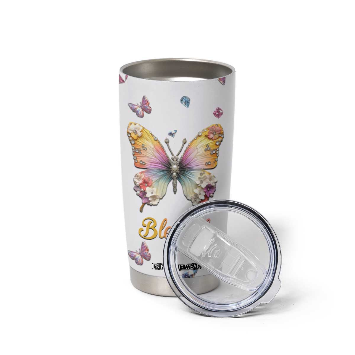 Floral Butterfly Christian Tumbler Cup Blessed Inspirational Bible Verses Faith-based Religious Scripture TB02 Print Your Wear