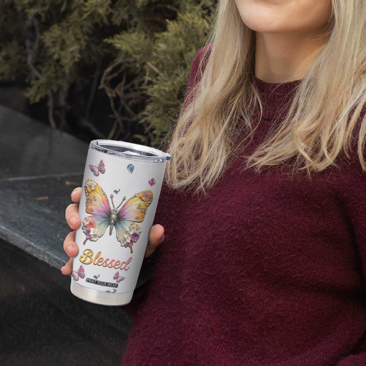 Floral Butterfly Christian Tumbler Cup Blessed Inspirational Bible Verses Faith-based Religious Scripture TB02 Print Your Wear