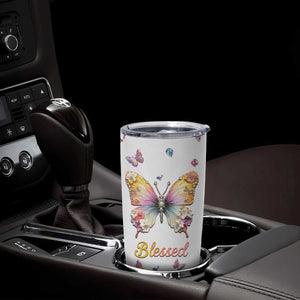 Floral Butterfly Christian Tumbler Cup Blessed Inspirational Bible Verses Faith-based Religious Scripture TB02 Print Your Wear