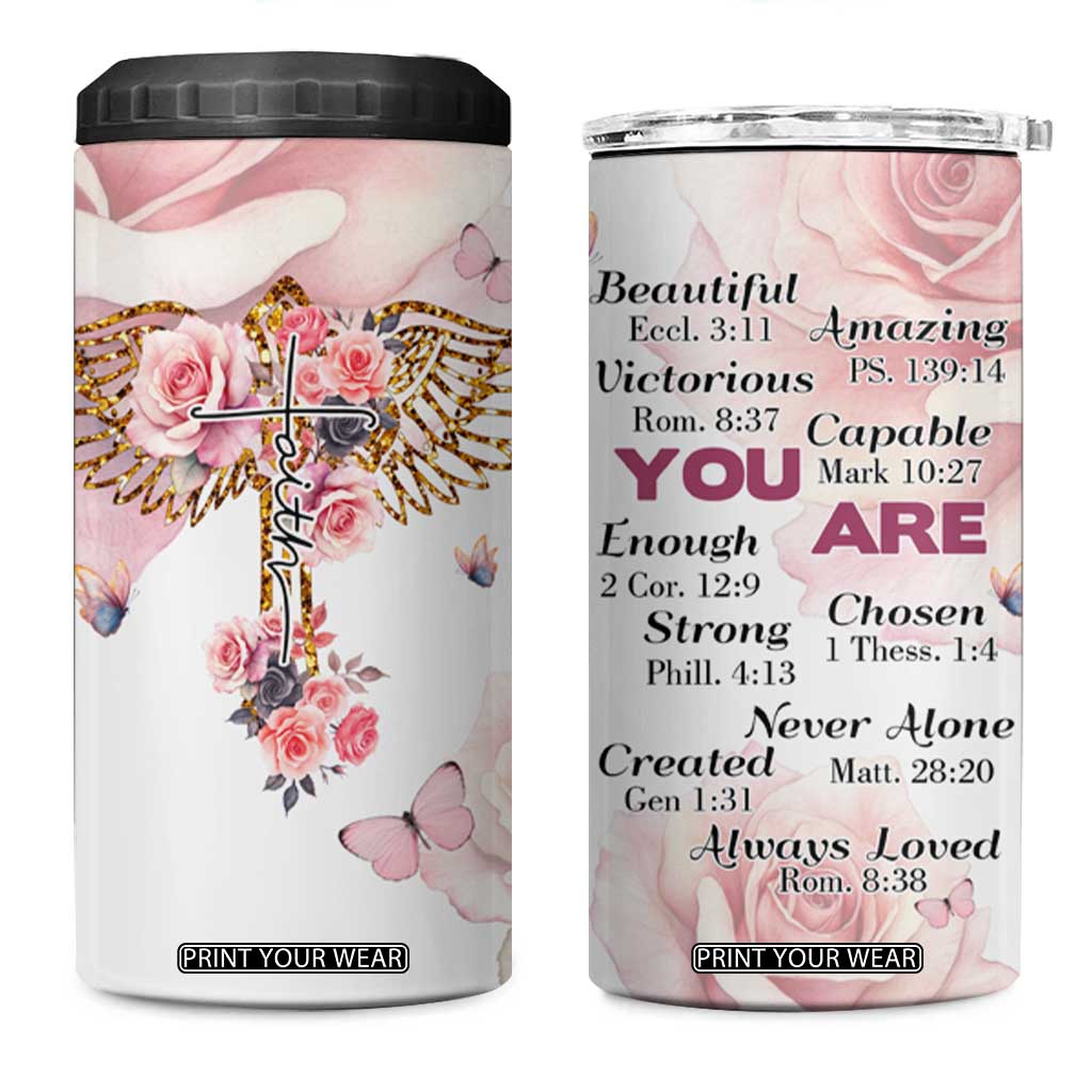 Floral Christian Faith 4 in 1 Can Cooler Tumbler Inspirational Bible Verses Faith-based Religious Scripture TB02 One Size: 16 oz White Print Your Wear