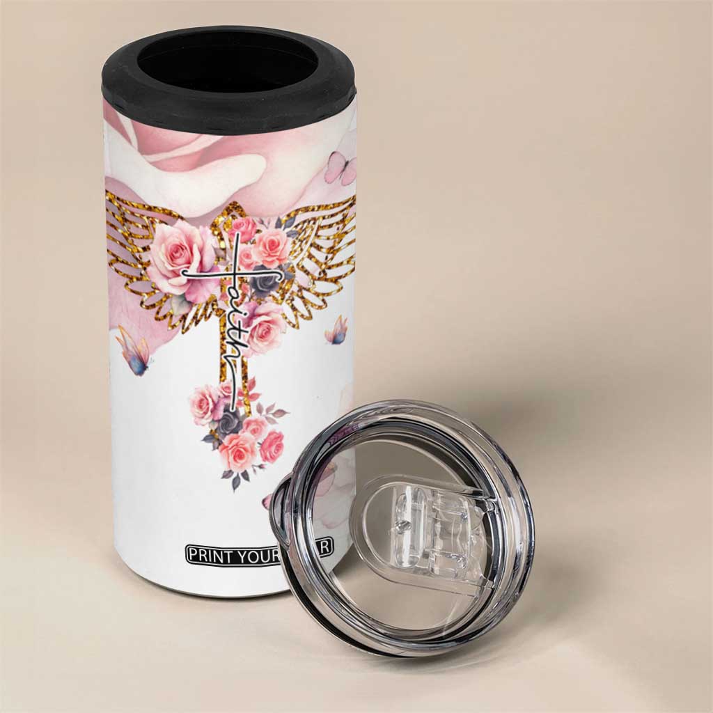 Floral Christian Faith 4 in 1 Can Cooler Tumbler Inspirational Bible Verses Faith-based Religious Scripture TB02 Print Your Wear