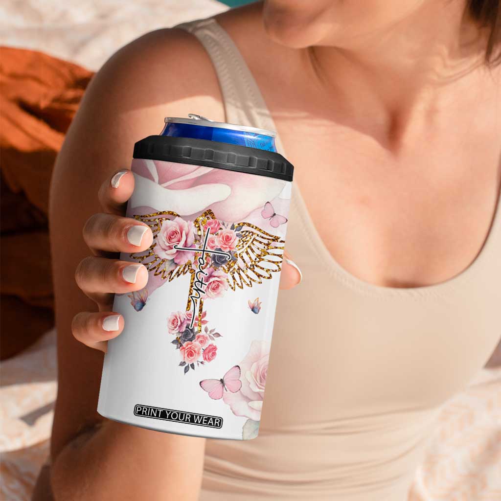 Floral Christian Faith 4 in 1 Can Cooler Tumbler Inspirational Bible Verses Faith-based Religious Scripture TB02 Print Your Wear