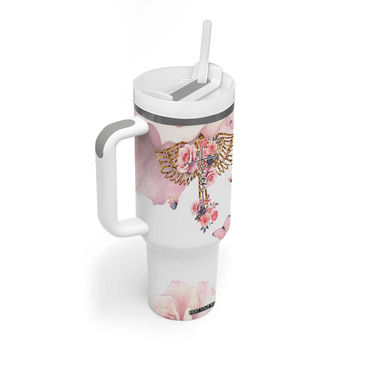 Floral Christian Faith Tumbler With Handle Inspirational Bible Verses Faith-based Religious Scripture TB02 Print Your Wear