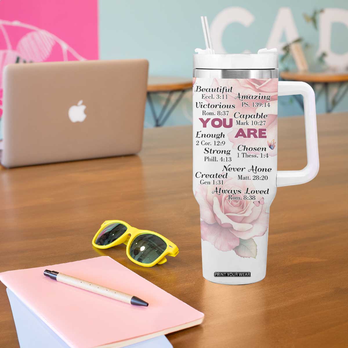 Floral Christian Faith Tumbler With Handle Inspirational Bible Verses Faith-based Religious Scripture TB02 Print Your Wear