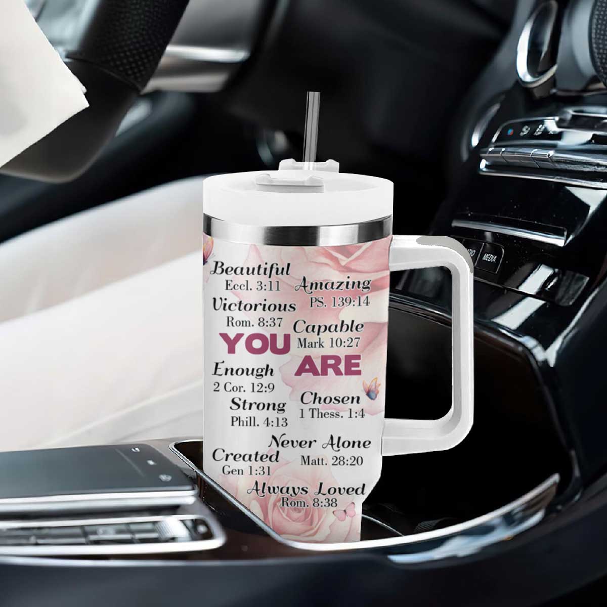 Floral Christian Faith Tumbler With Handle Inspirational Bible Verses Faith-based Religious Scripture TB02 Print Your Wear