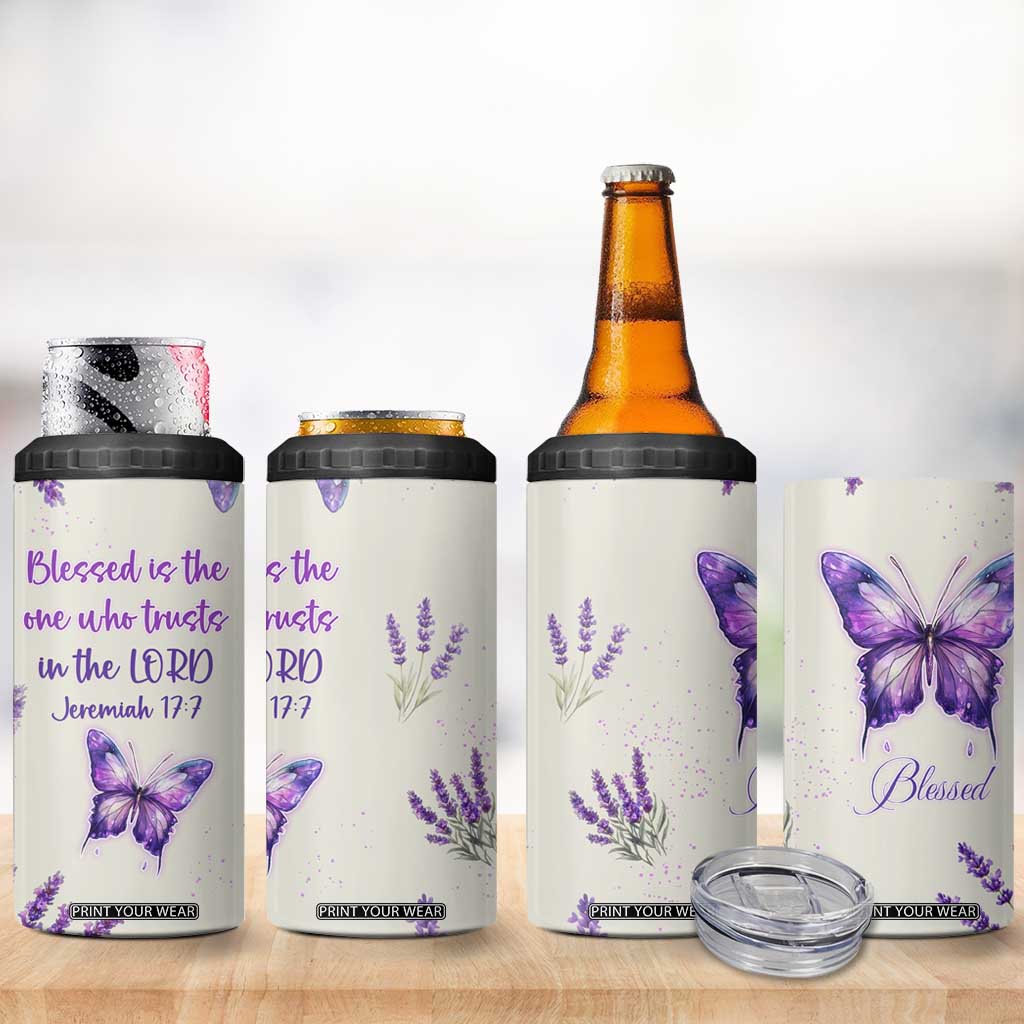 Inspirational Christian Faith Butterfly 4 in 1 Can Cooler Tumbler Blessed Is The One Who Trusts In The Lord Bible Verses Religious Scripture TB02 Print Your Wear