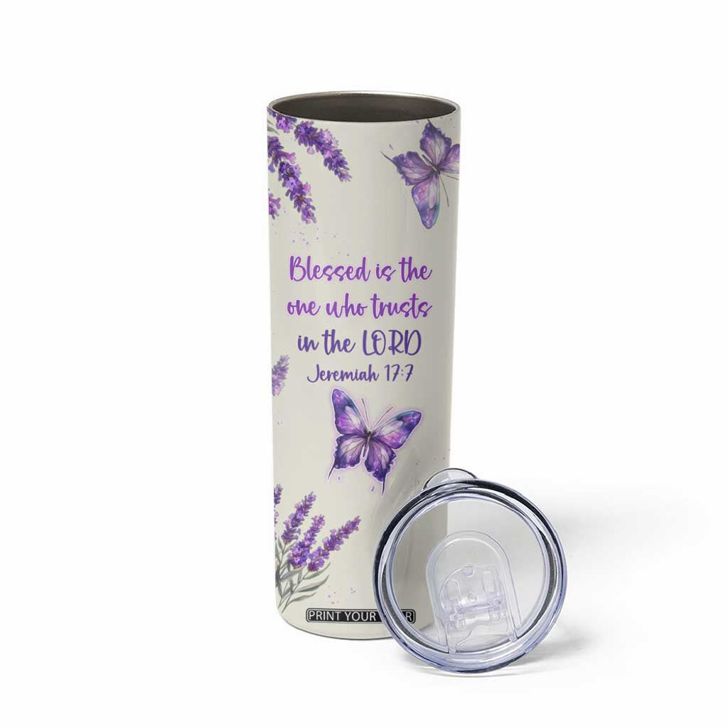 Inspirational Christian Faith Butterfly Skinny Tumbler Blessed Is The One Who Trusts In The Lord Bible Verses Religious Scripture TB02 Print Your Wear