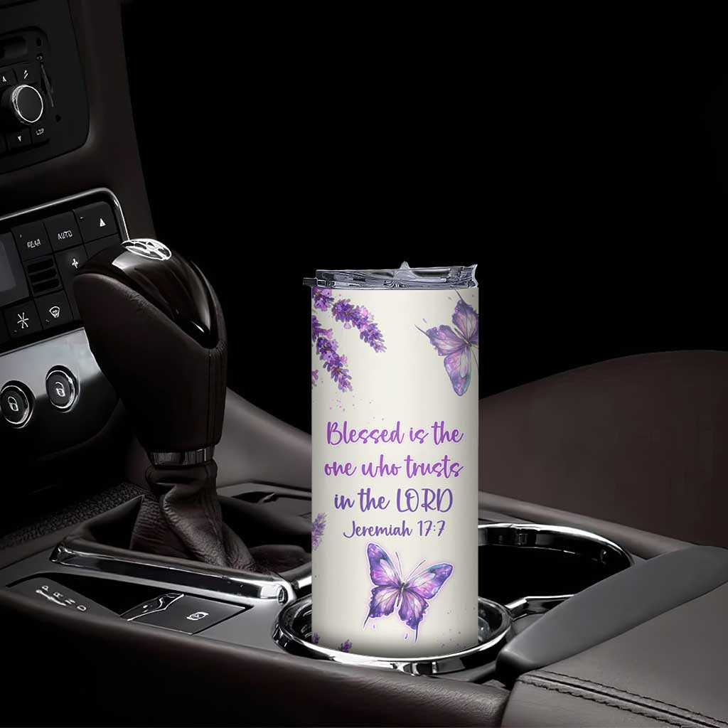 Inspirational Christian Faith Butterfly Skinny Tumbler Blessed Is The One Who Trusts In The Lord Bible Verses Religious Scripture TB02 Print Your Wear