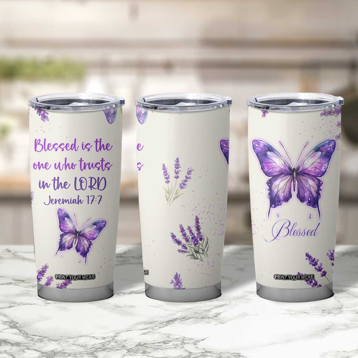 Inspirational Christian Faith Butterfly Tumbler Cup Blessed Is The One Who Trusts In The Lord Bible Verses Religious Scripture TB02 Print Your Wear