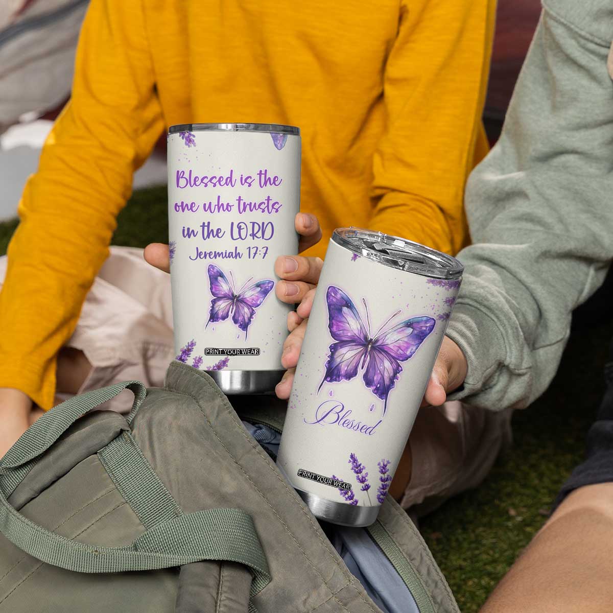 Inspirational Christian Faith Butterfly Tumbler Cup Blessed Is The One Who Trusts In The Lord Bible Verses Religious Scripture TB02 Print Your Wear