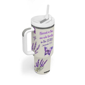 Inspirational Christian Faith Butterfly Tumbler With Handle Blessed Is The One Who Trusts In The Lord Bible Verses Religious Scripture TB02 Print Your Wear