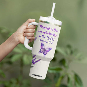 Inspirational Christian Faith Butterfly Tumbler With Handle Blessed Is The One Who Trusts In The Lord Bible Verses Religious Scripture TB02 Print Your Wear