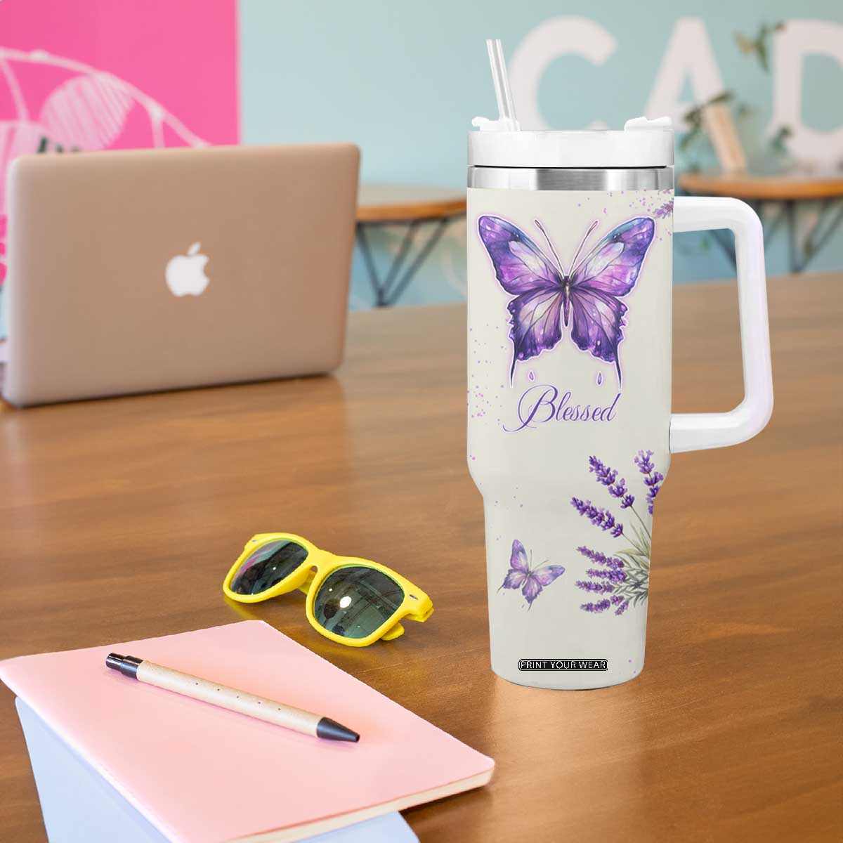 Inspirational Christian Faith Butterfly Tumbler With Handle Blessed Is The One Who Trusts In The Lord Bible Verses Religious Scripture TB02 Print Your Wear